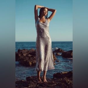 ZARA SEQUIN MIDI DRESS SILVER